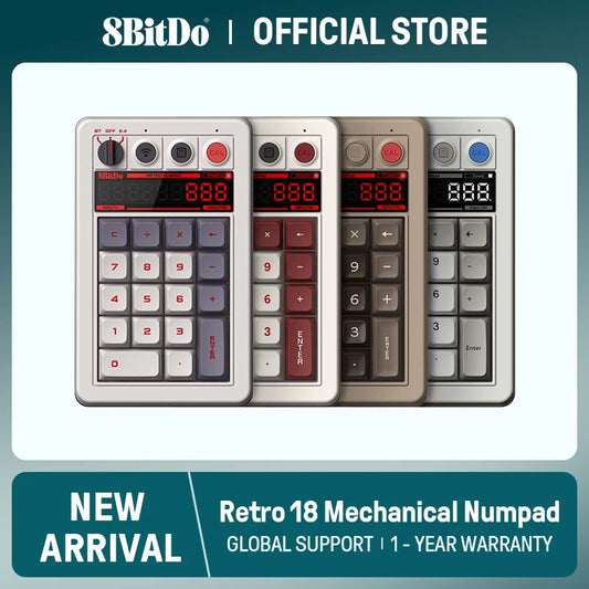 8BitDo - Retro 18 Mechanical Numpad, Supports Calculator Mode, Bluetooth/2.4G/Wired Numpad for Windows and Android