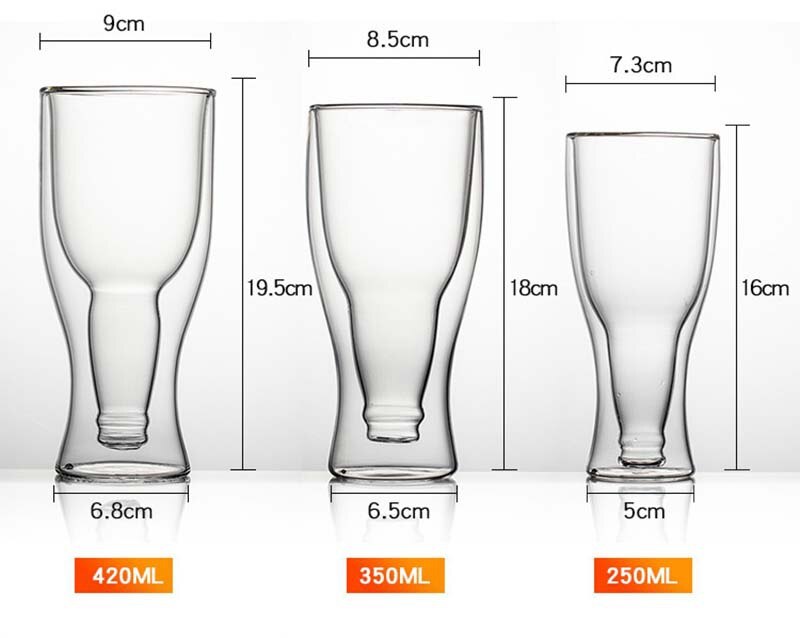 Inverted Beer Bottle Double Walled Glass -