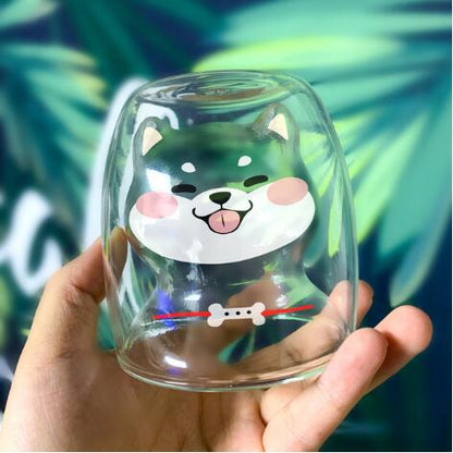 Cute Animal Double Walled Glass Cup (250ml) - Puppy