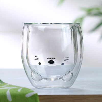 Cute Animal Double Walled Glass Cup (250ml) - Polar Bear