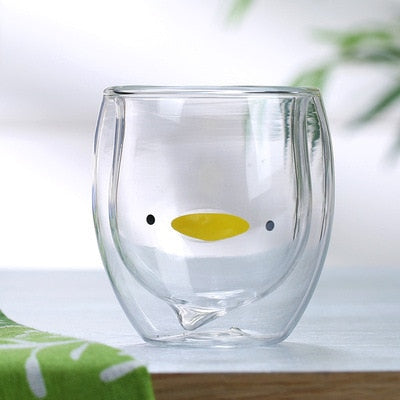 Cute Animal Double Walled Glass Cup (250ml) - Duck