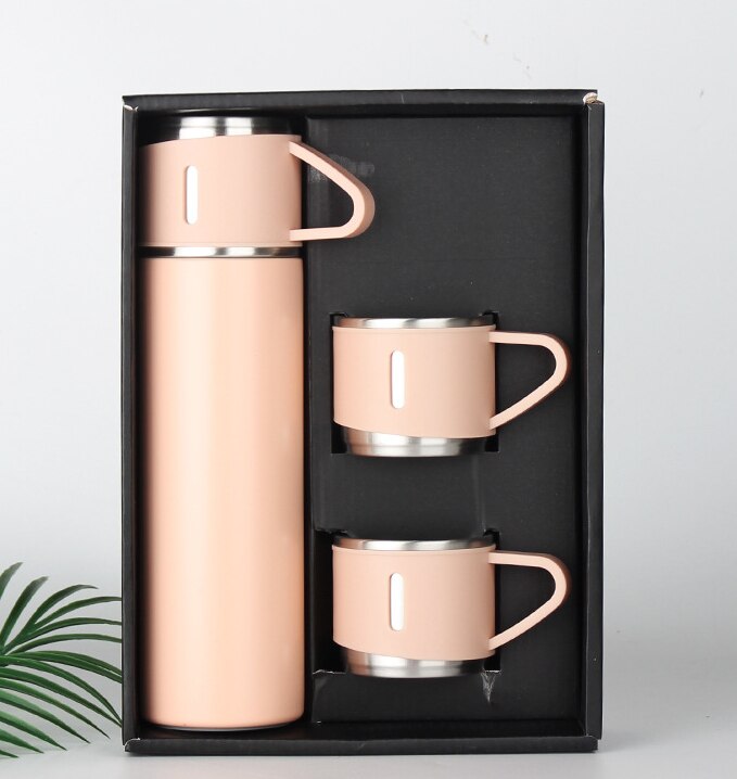 Stainless Steel Thermal Vacuum Flask Set - Pink