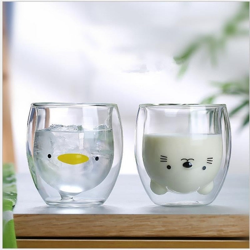 Cute Animal Double Walled Glass Cup (250ml) -