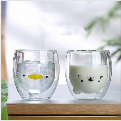 Cute Animal Double Walled Glass Cup (250ml) -